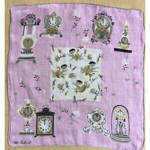 Vintage handkerchief by Pat Pritchard clocks cherubs